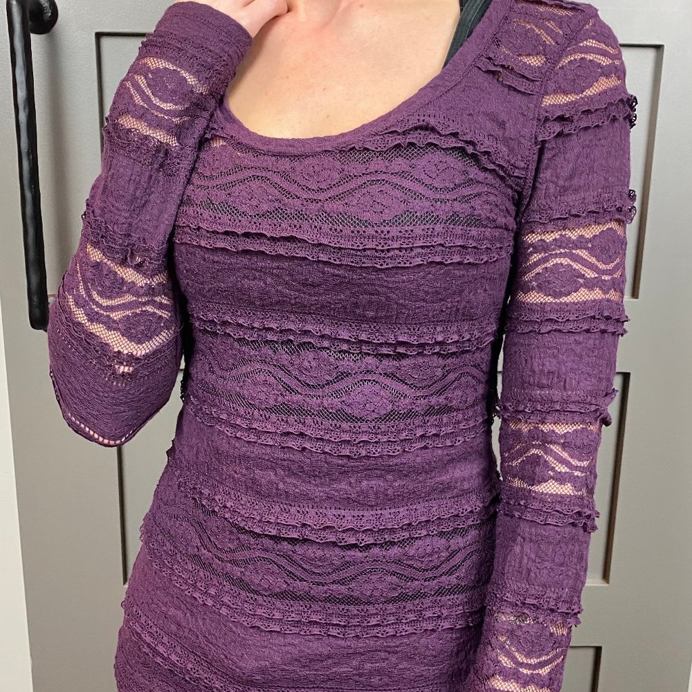 Express Purple Long Sleeve Lace Top